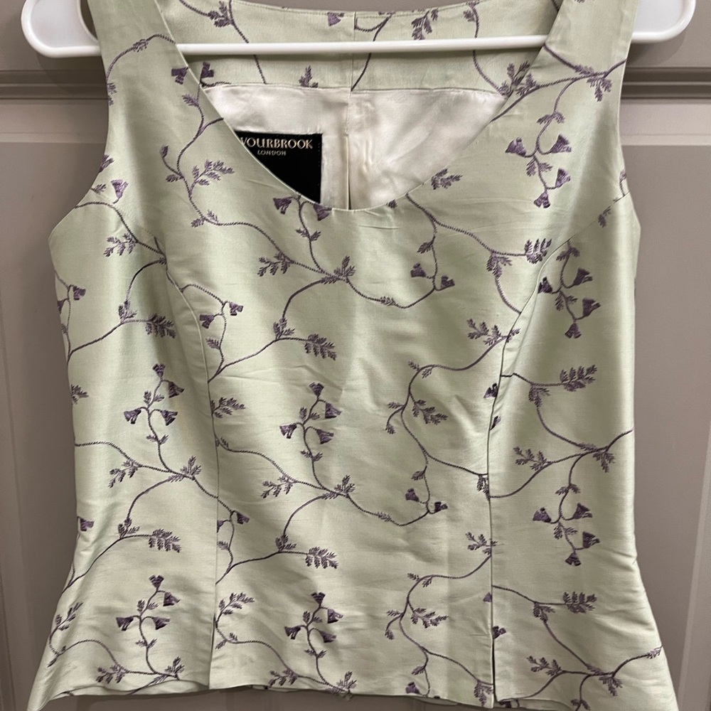 Favourbrook, London, vintage Lime green silk with purple embroidery top